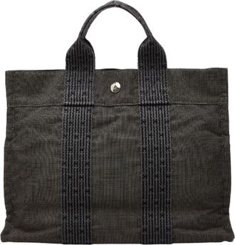 Herm&egrave;s Her Line Gray Canvas Handbag Tote Bag (Pre-Owned)