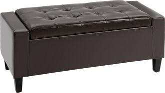 HOMCOM 40x90cm PU Leather Storage Ottoman Bench Wood Frame w/ Tufting Feet Brown | TJ Hughes