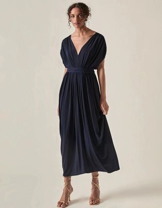 James Lakeland Womens Draped Open-Back Midi Dress - Navy - Size: 12