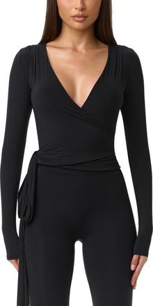 Naked Wardrobe Naked Wrap Top in Black at Nordstrom, Size Medium