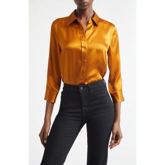 L'agence Dani Silk Charmeuse Blouse in Dijon at Nordstrom, Size Small