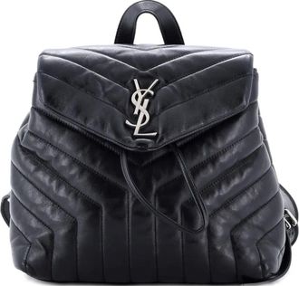 Saint Laurent LouLou Matelasse Chevron Leather Small backpack - Zwart