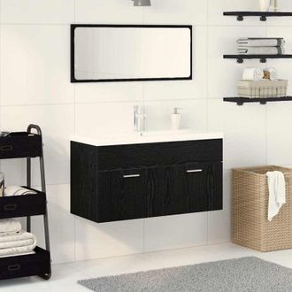 vidaXL Juego De Muebles De Ba&ntilde;o 3 Pcs Roble Negro 90 X 38.5 X 46 Cm Vidaxl