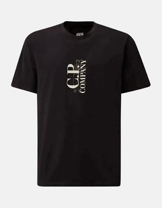 C.P. Company Mens CP COMPANY MENS 30/1 JERSEY VERTICAL LOGO T-SHIRT TOTAL ECLIPSE - Black - Size: 42