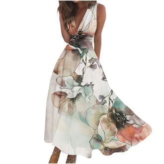 Generic Womens Summer Dresses UK - Loose Fit Cotton Midi Dresses, V-Neck & Off Shoulder Neck, Floral Pattern, Big Spring Sale Today, Backless, Size: XXL, Colo