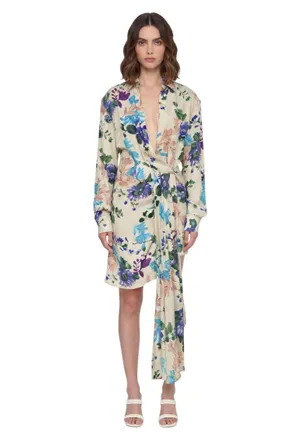 Off-white Multicolor Floral V Neck Mini Dress