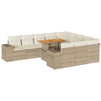 vidaXL Vidaxl - Divano da Giardino 10 pz con Cuscini Beige in Polyrattan Acacia