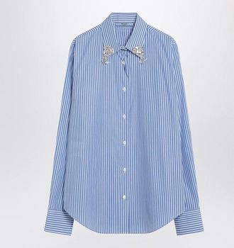 Prada Womens Light Blue Poplin Shirt With Rhinestones Cotton - Size EU 36 (Womens)