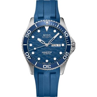 Mido Ocean Star 200C Automatic Rubber Strap Watch, 42.5mm in Blue at Nordstrom