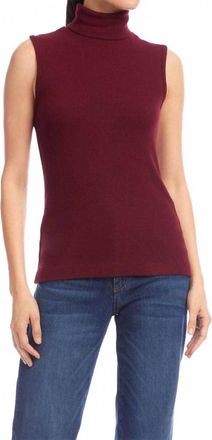 Karen Kane Ribbed Turtleneck Tank In Wine