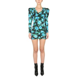 Alessandra Rich Short Dresses, female, Multicolor, Size: XS Alessandra Rich Floral Print Cowl Neck Ruched Mini Dress