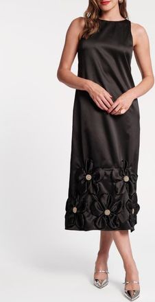 Frances Valentine Francesca Maxi Dress w/Flowers Floral Satin Poly Satin in Black at Nordstrom, Size X-Small