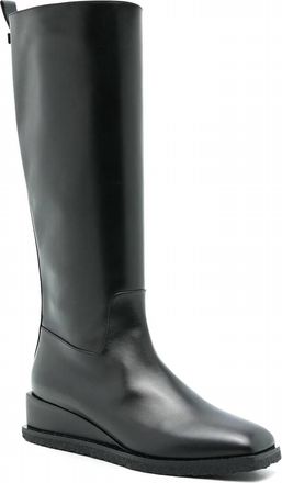 Ferragamo Womens Wayde Leather Wedge Boots In Black