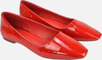 XY London Womens XY London Womens/Ladies Maci Patent Faux Leather Square Toe Ballerina Flats - Red - Size: 8