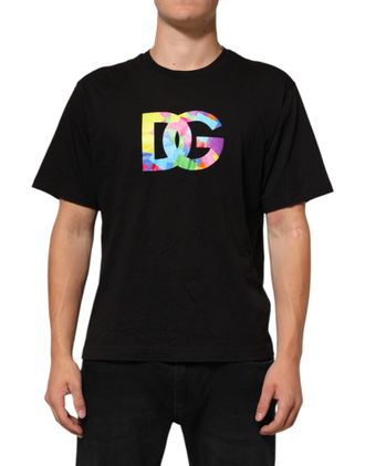 Dolce & Gabbana Mens Black Logo Print Cotton Crew Neck T-Shirt