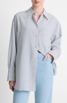 Vince Furrow Stripe Button-Up Shirt in Blue/off White at Nordstrom Rack, Size X-Large