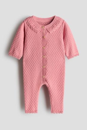 H&M Textured-knit Cotton Romper Suit in Pink at Nordstrom, Size Newborn