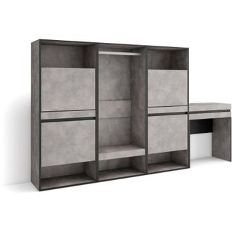 Skraut Home Skraut Home - Zapatero, Armario Zapatos Botas, 250x145x35 Cm, Dormitorio, Habitaci&oacute;n, Vestidor Abierto, Tocador, Estilo Moderno, Gris Cemento