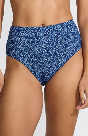 Lands End Cheeky High Waisted Bikini Bottoms in Navy/cloud Blue Ditsy Lilies at Nordstrom, Size 14