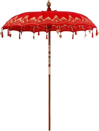 vidaXL Vidaxl - Parasol Balin&eacute;s Rojo (180-190) X 260 Cm Algod&oacute;n Y Madera Maciza