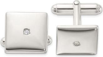Diamond2Deal Sterling Silver Rhodium-plated Polished Cubic Zirconia Square Cuff Links