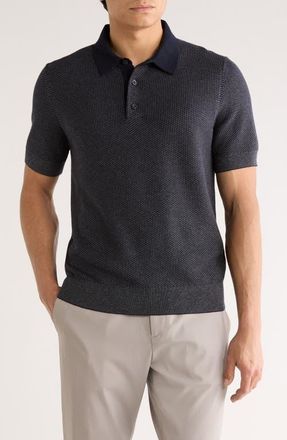Vince Geometric Jacquard Polo Sweater in Coastal/medium H Grey at Nordstrom, Size X-Large