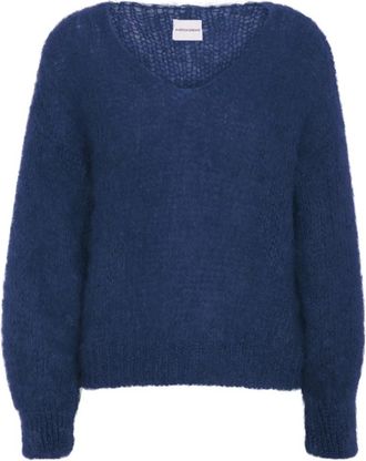 Americandreams Milana LS Mohair Knit - Dames - V-hals truien - Blauw - S - Wol - Truien & Vesten