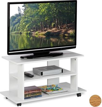 Relaxdays Relaxdays - tv Stand on Castors, 2 Compartments, Console & Receiver Stand, Mobile Table hwd 45x80x40 cm, White