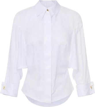 Elisabetta Franchi Jacquard Katoenen Shirt met Manchetknopen - Dames - Overhemden - Wit - M - Katoen - Overhemden
