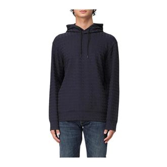 Emporio Armani Hoodies, male, Blue, Size: L Felpa logata all over