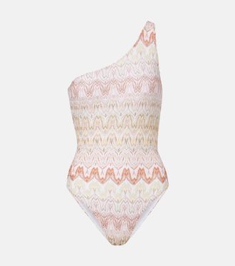 Missoni Zigzag one-shoulder lam&eacute; swimsuit