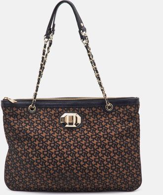DKNY Dkny Brown/black Signature Canvas And Leather Chain Shoulder Bag