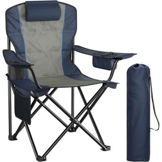 Woltu 1x Sedie Pieghevoli Da Campeggio Con Tasca Termica, Portabicchieri e Tasca Laterale, Camping Sedia Spiaggia Esterno Nero+Blu Scuro