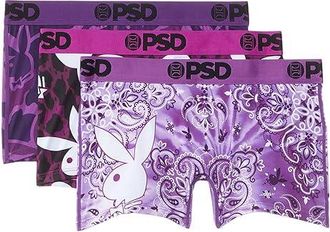 PSD Playboy Purp Boyshort 3-Pack Womens Underwear : LG, Polyester/Spandex