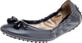 Tod's Tods Grey/black Patent And Leather Buckle Detail Scrunch Ballet Flats