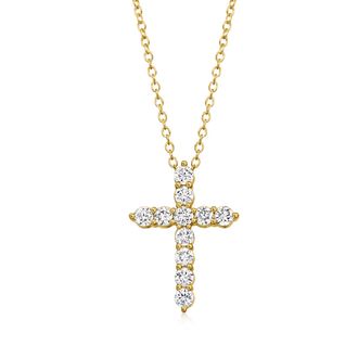 Ross-Simons Lab-Grown Diamond Cross Pendant Necklace in 18kt Gold Over Sterling