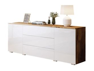 Mirjan24 Mobilier1 - C&oacute;moda Sarasota 129, Roble Wotan + Blanco Brillante, Con Cajones Y Puertas, N&uacute;mero De Cajones: 0, 68x150x39cm