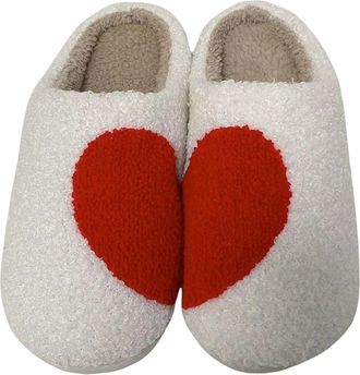 Generic Valentines Day Slippers For Women Indoor Home Cozy Warm Fleece Lined Comfortable Shoes Soft Sole Design (Beige, 6.5)