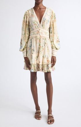 Camilla Floral Print Frill Long Sleeve Silk Dress in Midsummer Masterpiece at Nordstrom, Size X-Small