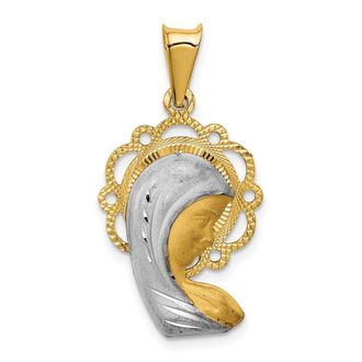 Diamond2Deal 14k Yellow Gold Rhodium Satin Polished Mary Pendant