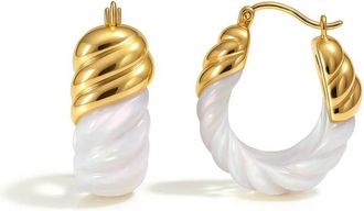 Gold & Honey Womens Rope Shrimp Lucite Birthstone Hoop Earrings In June - Pearl
