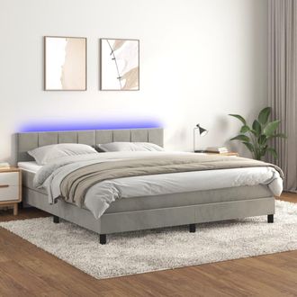 vidaXL Cama Box Spring Colch&oacute;n Y Led Terciopelo Gris Claro 160x200 Cm Vidaxl