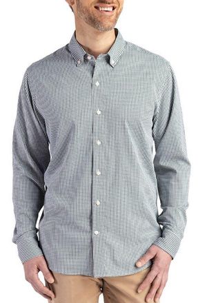 Cutter & Buck Skyline Epic Confidence Check Stretch Button-Down Shirt in Hunter/white at Nordstrom, Size 2Xlt