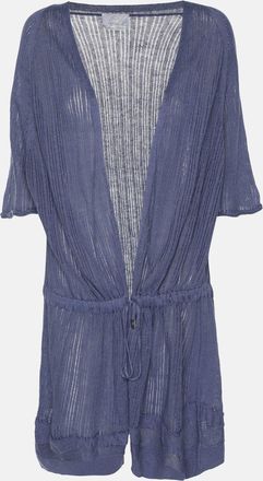 Marina Rinaldi Voyage By Marina Rinaldi Blue Linen Knit Belted Cardigan
