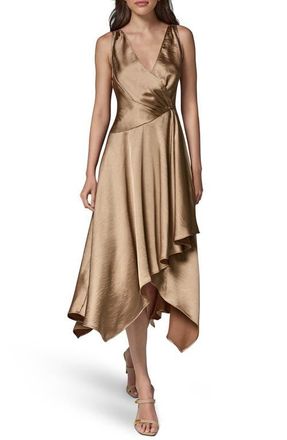 DKNY Hammered Satin Handkerchief Hem Dress in Camel at Nordstrom, Size 14