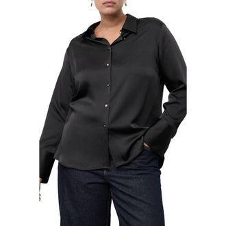 Mango Flowy Satin Shirt in Black at Nordstrom Rack, Size 10