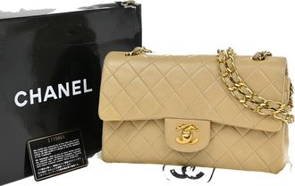 Chanel Timeless - Classic Double Flap Bag Quilted Caviar Beige Leather Bag (Pre-Owned)