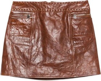 Ermanno Scervino Brown Leather Mini Skirt With Zip Pockets