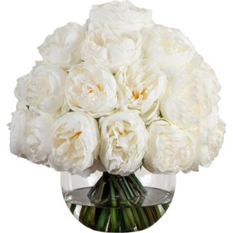 Nearly Natural Wedding Collection 15-in Artificial Peony Arrangement in Glass Vase in White at Nordstrom