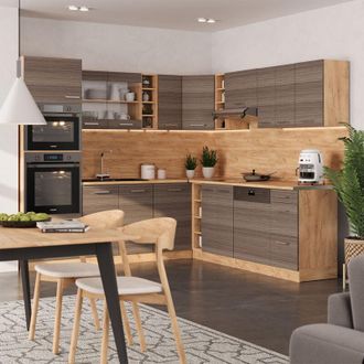 Vicco Cocina Esquinera R-line, Gris Noble/roble Dorado, 237 X 60 Cm Sin Encimera